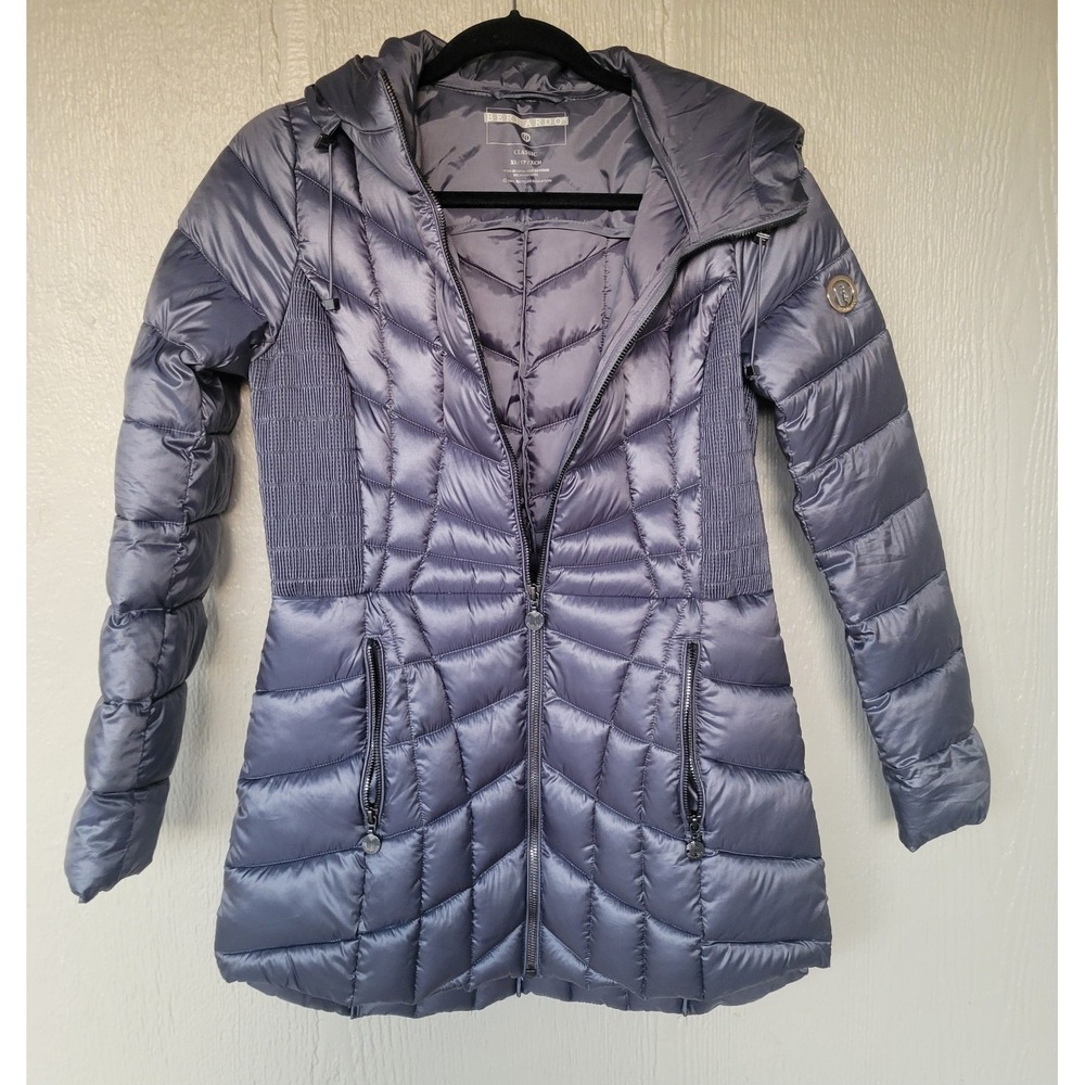 Women's Bernardo EcoPlume Hooded‎ Packable Quilted Jacket-Blue Sz XS